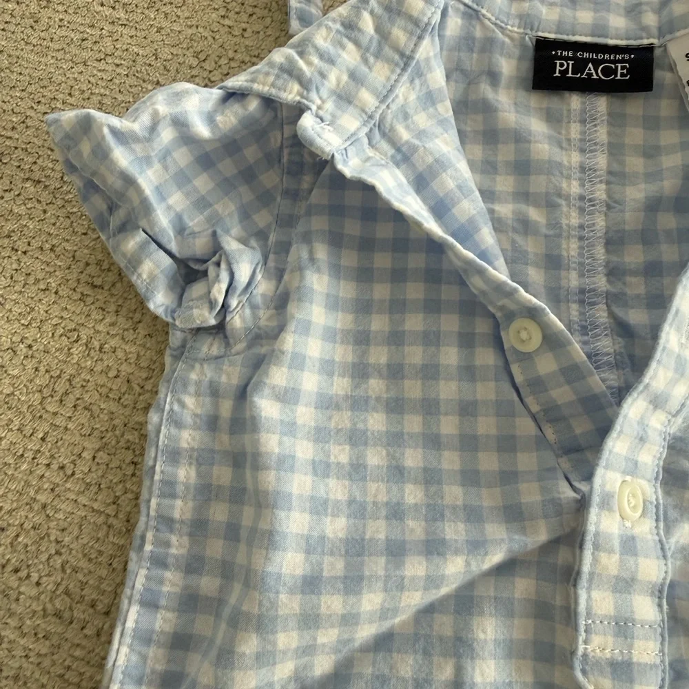 The Children's Place Light Blue Checkered Shirt and Hat Set
